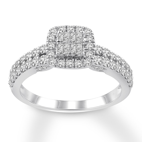 Now + Forever Diamond Engagement Ring 3/4 ct tw Princess & Round-cut 14K White Gold