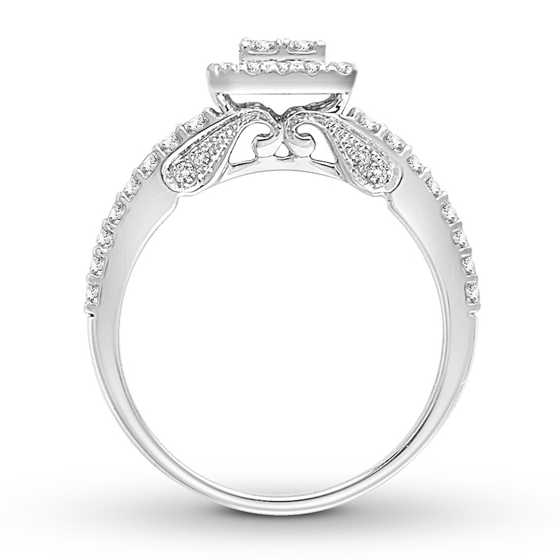 Diamond Engagement Ring 3/4 ct tw Princess & Round-cut 14K White Gold