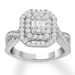 Diamond Engagement Ring 1 ct tw Baguette & Round 14K White Gold