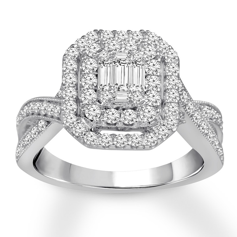 Diamond Engagement Ring 1 ct tw Baguette & Round 14K White Gold