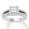 Thumbnail Image 0 of Diamond & Sapphire Engagement Ring 5/8 ct tw Princess & Round-cut 14K White Gold