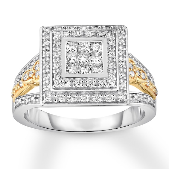 Now + Forever Diamond Engagement Ring 1/2 ct tw Princess & Round 14K Gold