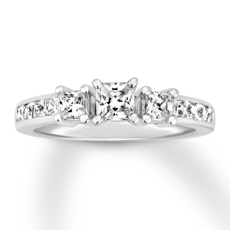 Main Image 1 of Now + Forever Three-Stone Diamond Ring 1-1/8 cttw Princess-cut 14K White Gold