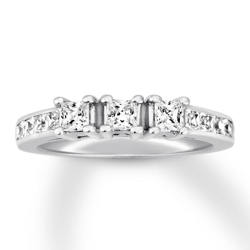 Three-Stone Diamond Ring 3/4 ct tw Princess-cut 14K White Gold