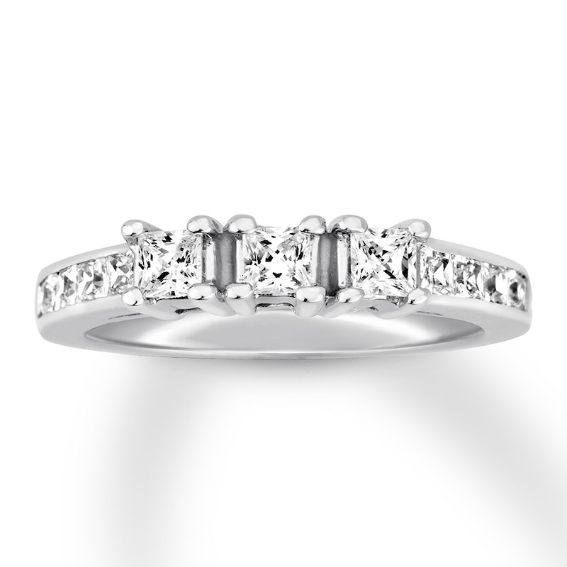 Main Image 1 of Now + Forever Three-Stone Diamond Ring 3/4 ct tw Princess-cut 14K White Gold