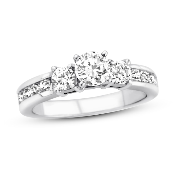 Memories Moments Magic Three-Stone Diamond Ring 1-1/8 ct tw Round-cut 14K White Gold