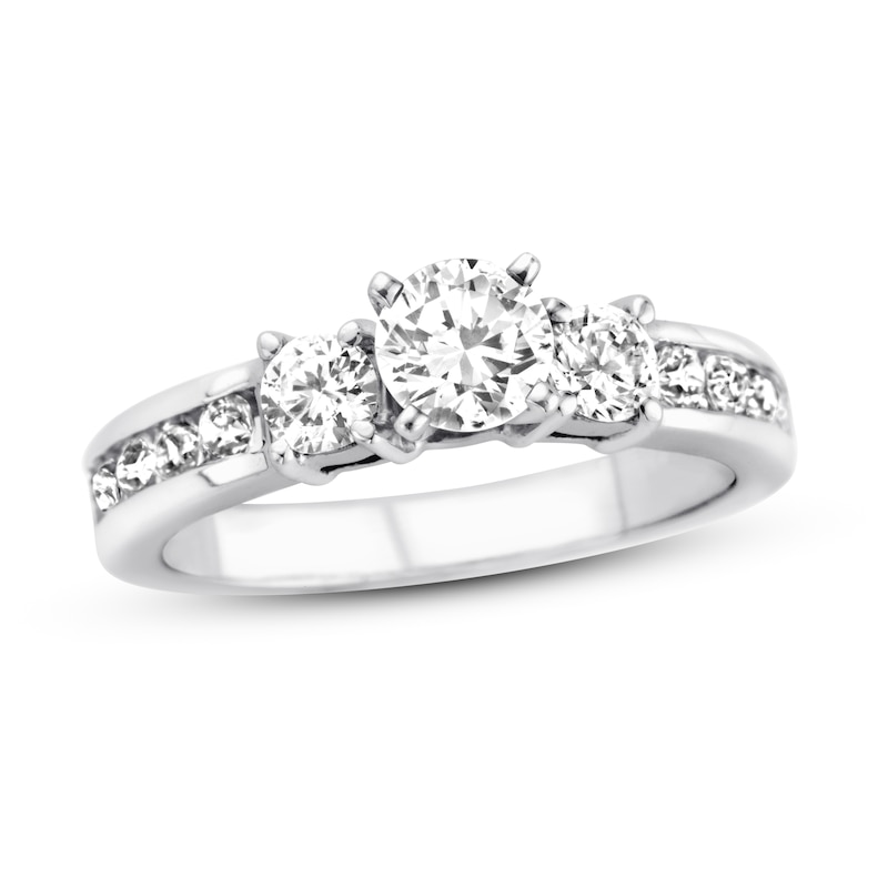 Main Image 1 of Memories Moments Magic Three-Stone Diamond Ring 1-1/8 ct tw Round-cut 14K White Gold