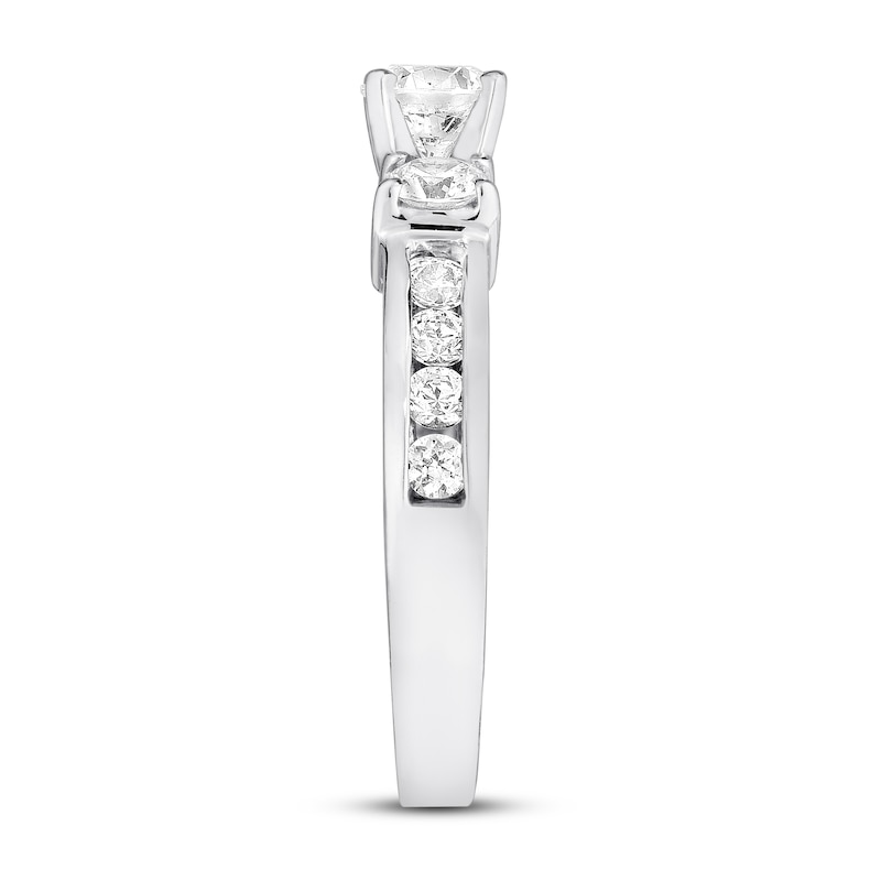 Main Image 3 of Memories Moments Magic Three-Stone Diamond Ring 1-1/8 ct tw Round-cut 14K White Gold