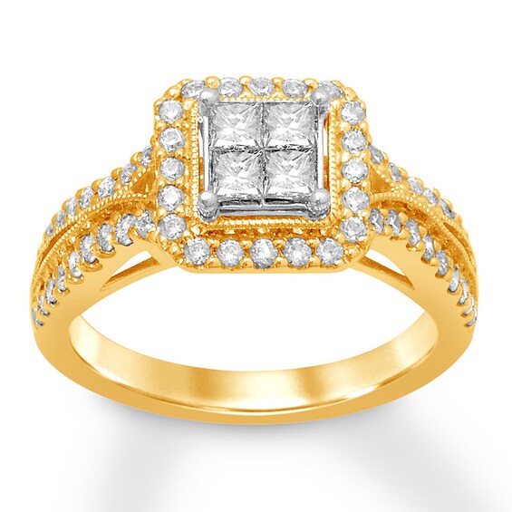 Now + Forever Diamond Engagement Ring 1 ct tw Princess & Round 14K Two-Tone Gold