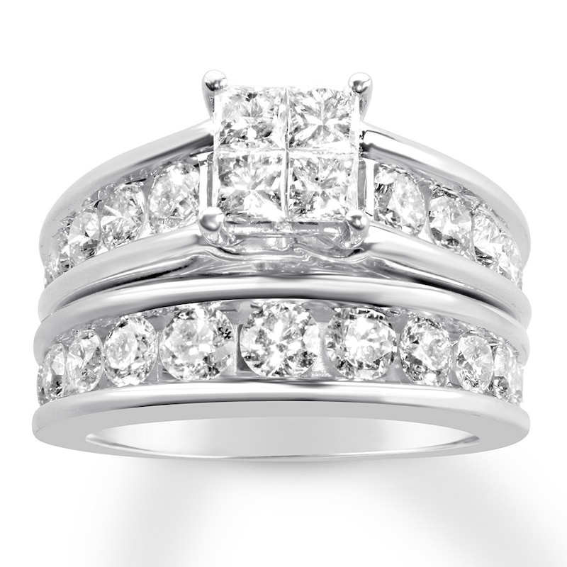 HN Jewels Mens & Womens 2CT Round & Princess Cut Sim Diamond Engagement Ring Trio Bridal Set 925 