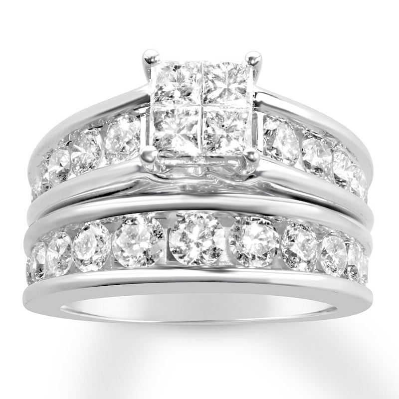 Main Image 1 of Diamond Bridal Set 3 ct tw Princess/Round 14K White Gold