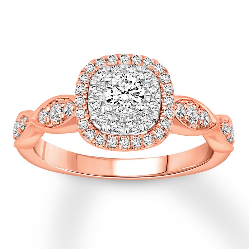 Diamond Engagement Ring 1/2 ct tw Roundcut 14K Rose Gold Halo
