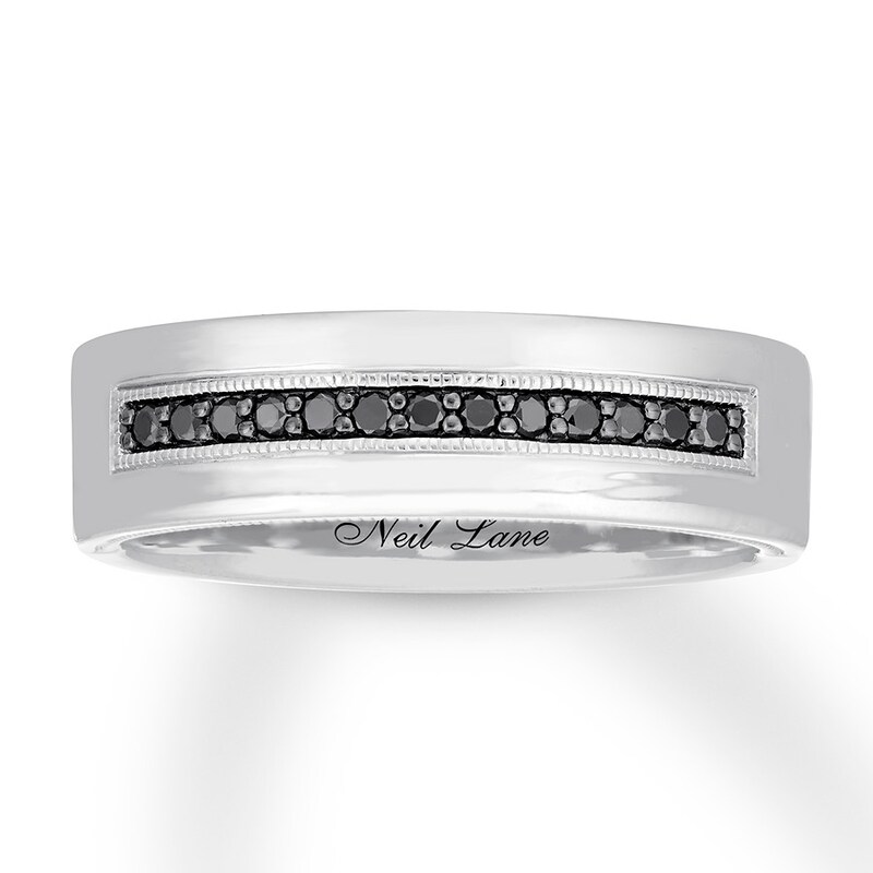 Neil Lane Men's Black Diamond Wedding Band 1/6 ct tw 14K White Gold