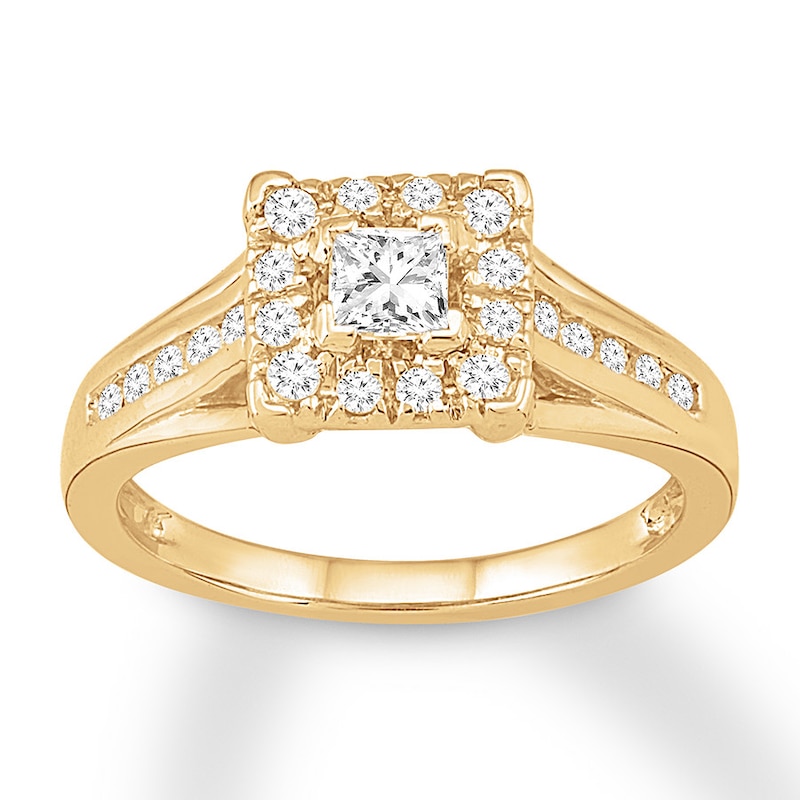 Diamond Engagement Ring 1/2 cttw Princess & Round 10K Yellow Gold