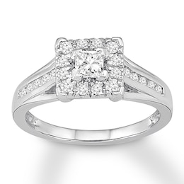 Now + Forever Diamond Engagement Ring 1/2 ct tw Princess & Round 10K White Gold