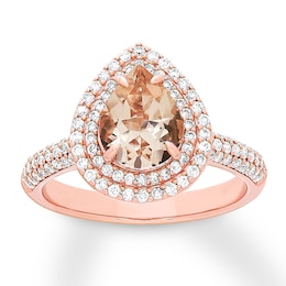 Now + Forever Pear-Shaped Morganite Engagement Ring 5/8 ct tw Diamonds 14K Rose Gold