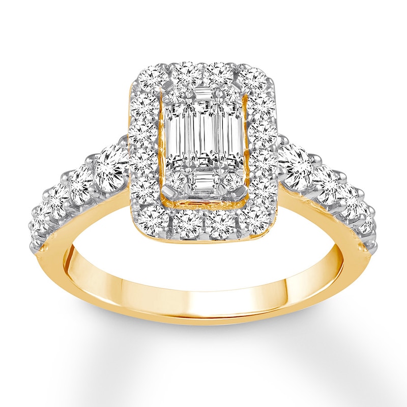 Diamond Engagement Ring 1 ct tw Baguette & Round 14K Yellow Gold