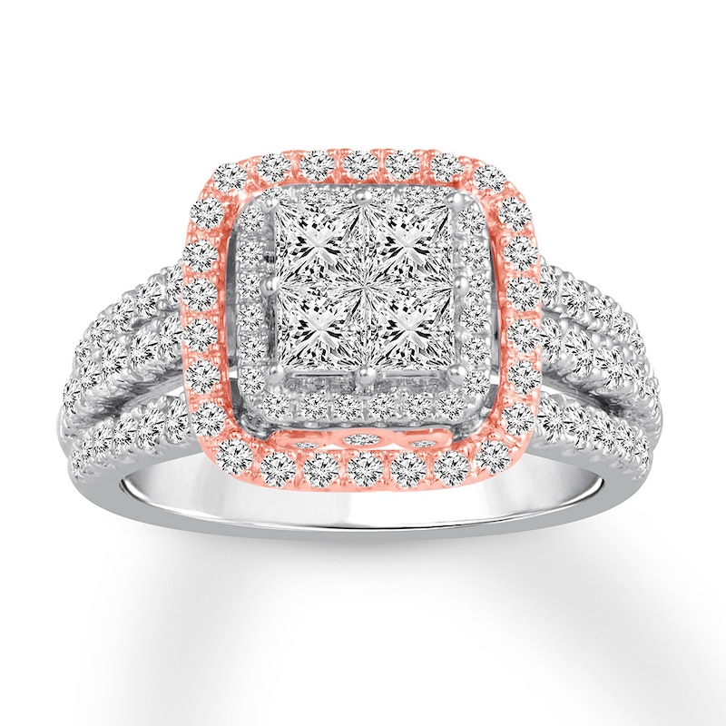 Diamond Engagement Ring 1-3/4 ct tw Princess & Round 14K Gold