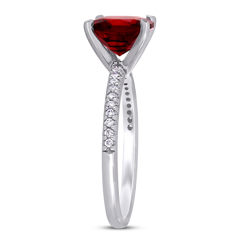 Cushion-cut Garnet Engagement Ring 1/10 ct tw Diamonds 14K White Gold