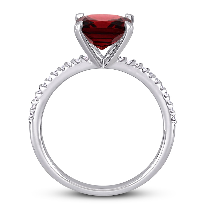 Cushion-cut Garnet Engagement Ring 1/10 ct tw Diamonds 14K White Gold