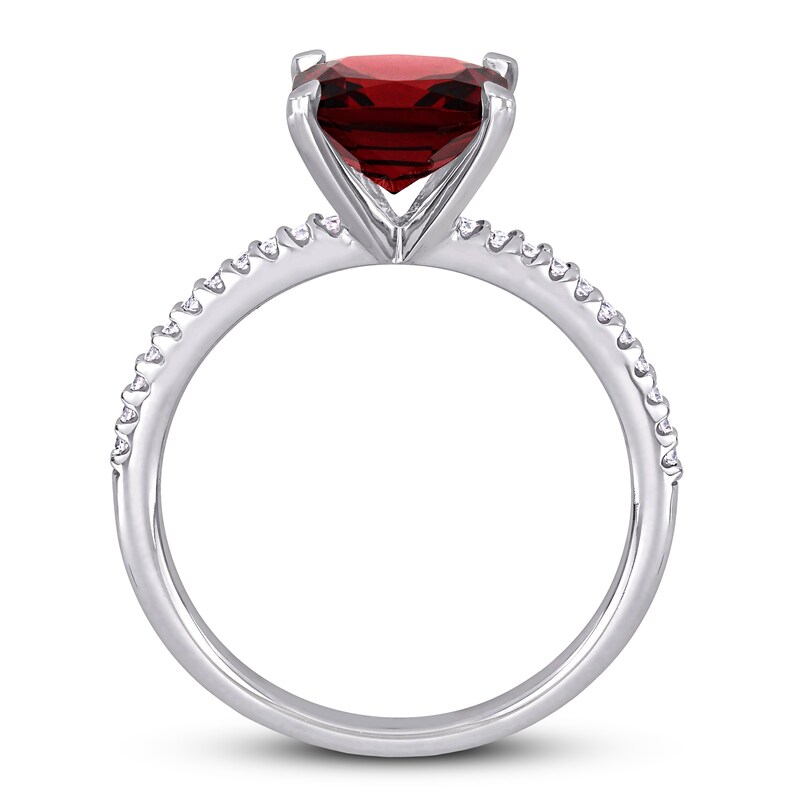 Main Image 3 of Now + Forever Cushion-cut Garnet Engagement Ring 1/10 ct tw Diamonds 14K White Gold