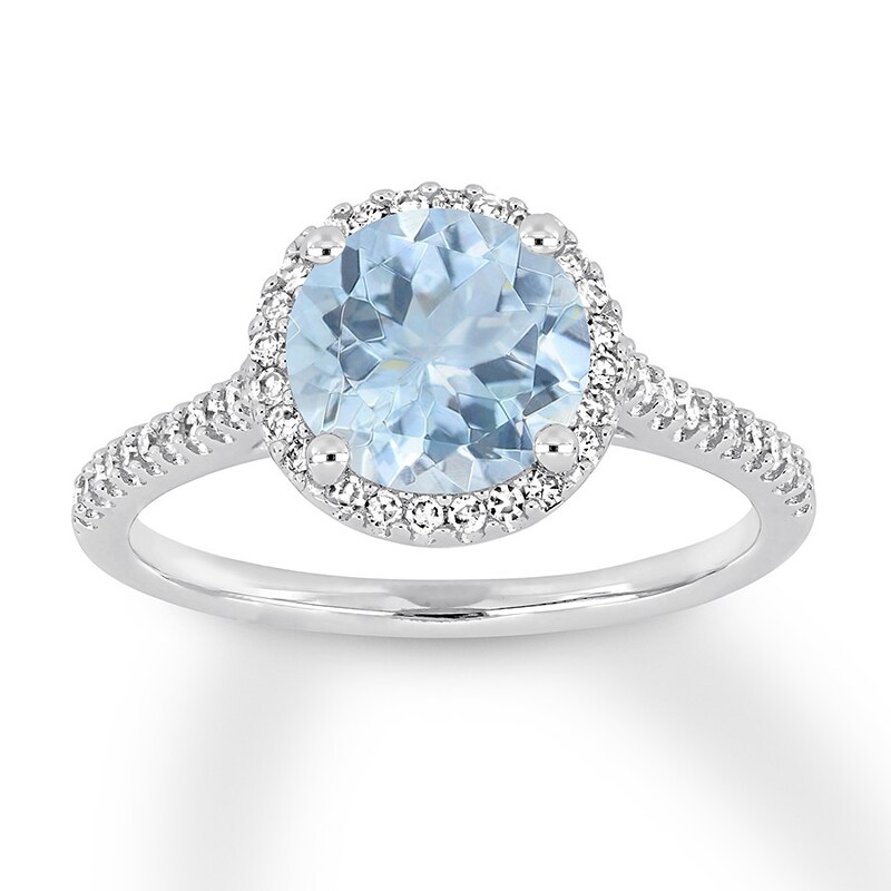 Main Image 1 of Now + Forever Aquamarine Engagement Ring 1/4 ct tw Diamonds 14K White Gold