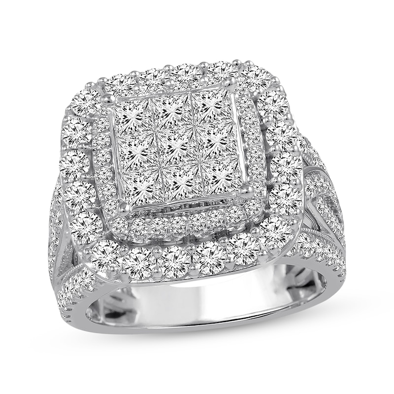 Diamond Engagement Ring 3 ct tw Princess & Round 14K White Gold