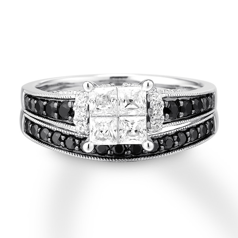 White Gold Princess Cut Engagement Bridal Wedding Band Diamond Ring Set 1 Ct