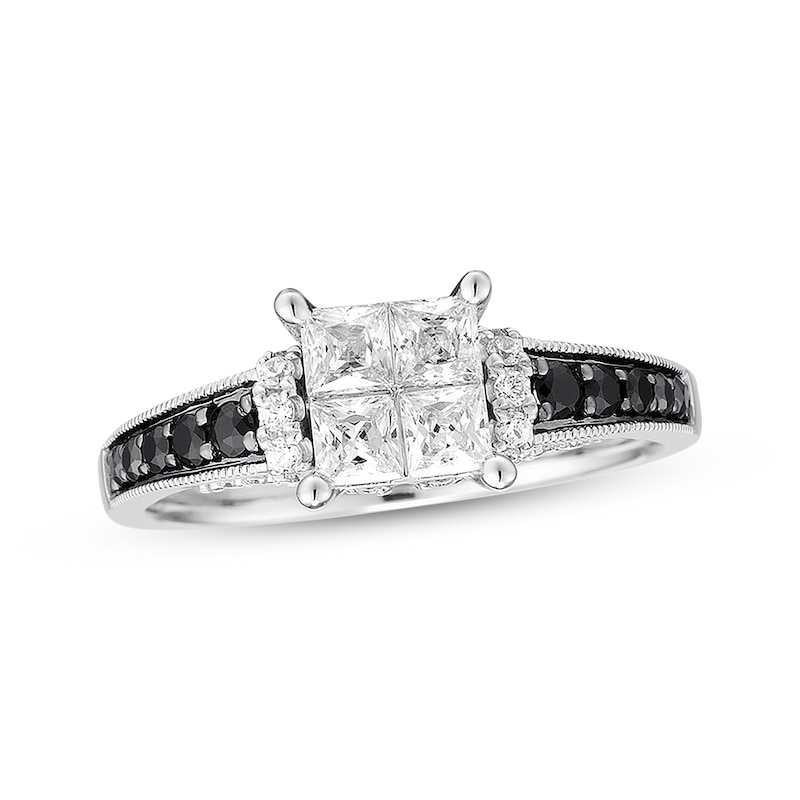 Black & White Diamond Engagement Ring 1 ct tw 14K White Gold