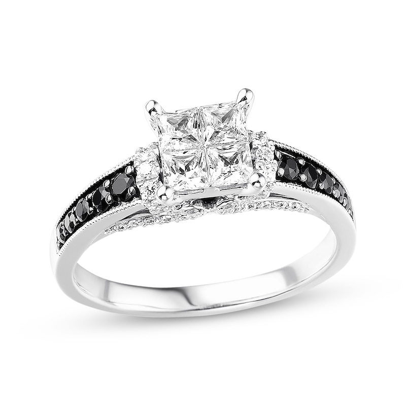 Black & White Diamond Engagement Ring 1 ct tw 14K White Gold