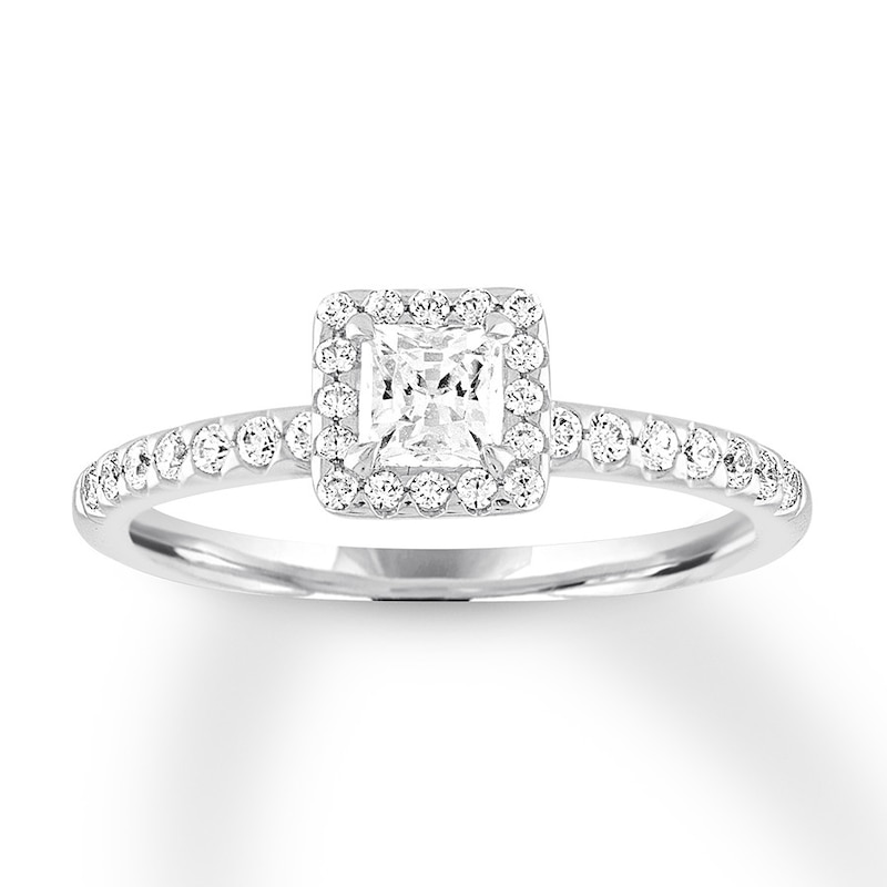 Diamond Engagement Ring 5/8 ct tw Princess & Round 14K White Gold