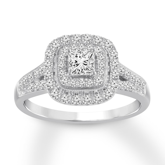 Now + Forever Diamond Engagement Ring 7/8 ct tw Princess & Round 14K White Gold