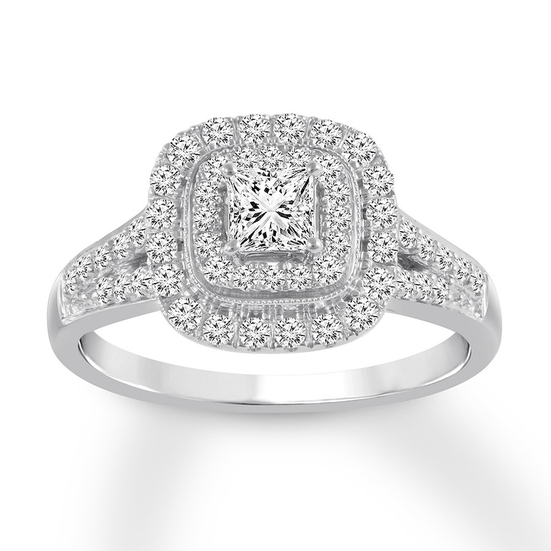 Diamond Engagement Ring 7/8 ct tw Princess & Round 14K White Gold