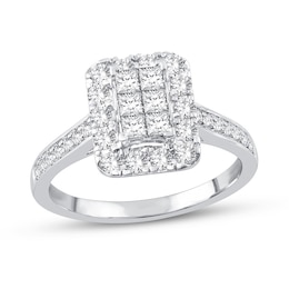 Now + Forever Diamond Engagement Ring 7/8 ct tw Princess & Round 10K White Gold