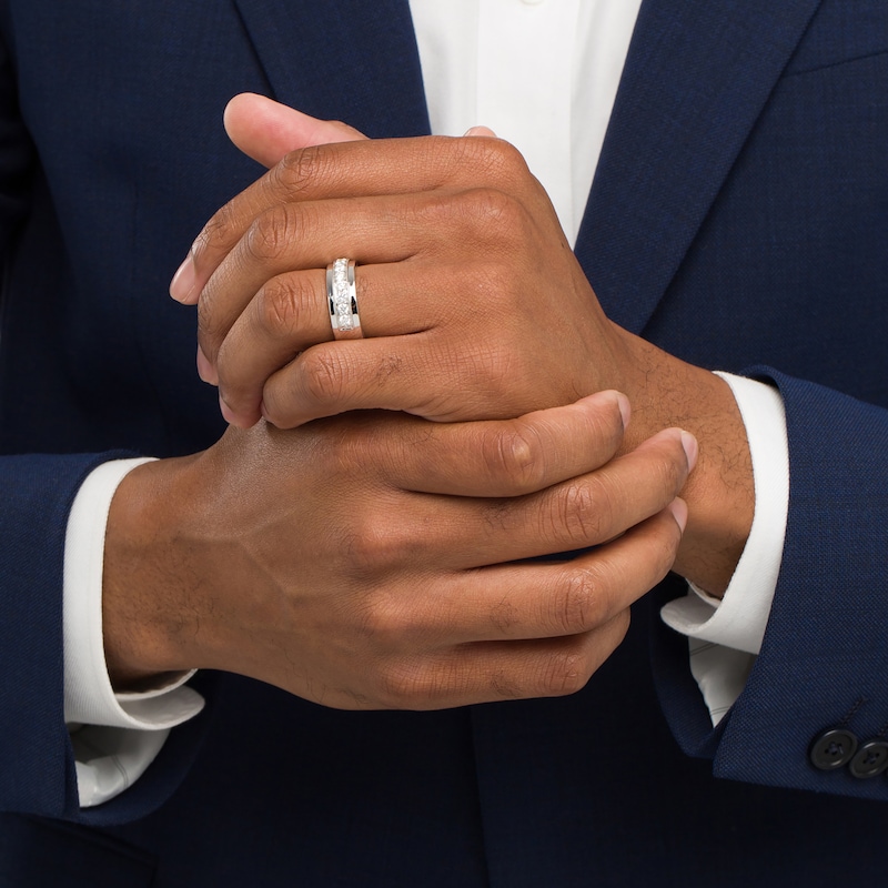 Main Image 5 of Neil Lane Men's Diamond Wedding Band 1 ct tw Round-cut 14K White Gold