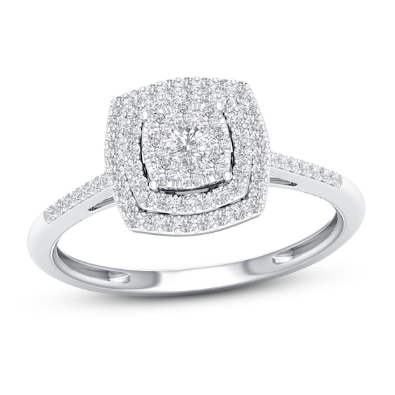 Round-Cut Diamond Double Halo Engagement Ring 1/4 ct tw 10K White Gold