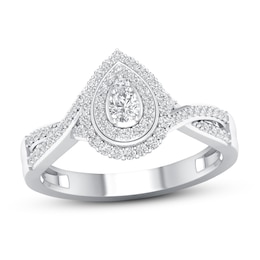 Now + Forever Diamond and Sapphire Engagement Ring 1/3 ct tw Round-cut 10K White Gold