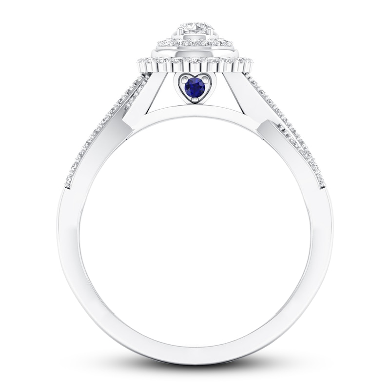 Diamond and Sapphire Engagement Ring 1/3 ct tw Round-cut 10K White Gold