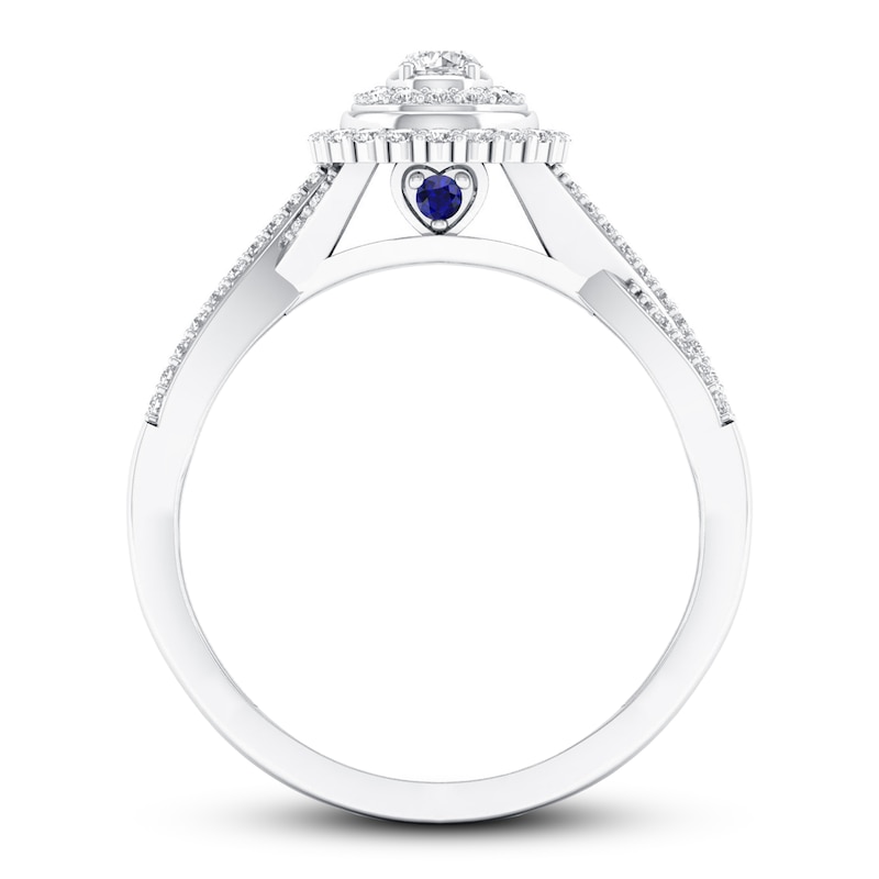 Main Image 3 of Now + Forever Diamond and Sapphire Engagement Ring 1/3 ct tw Round-cut 10K White Gold