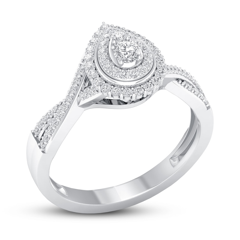 Main Image 4 of Now + Forever Diamond and Sapphire Engagement Ring 1/3 ct tw Round-cut 10K White Gold