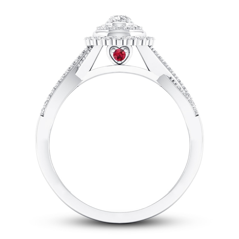 Diamond and Ruby Engagement Ring 1/3 ct tw Round-cut 10K White Gold