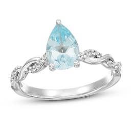 Now + Forever Aquamarine Engagement Ring 1/10 ct tw Diamonds 14K White Gold