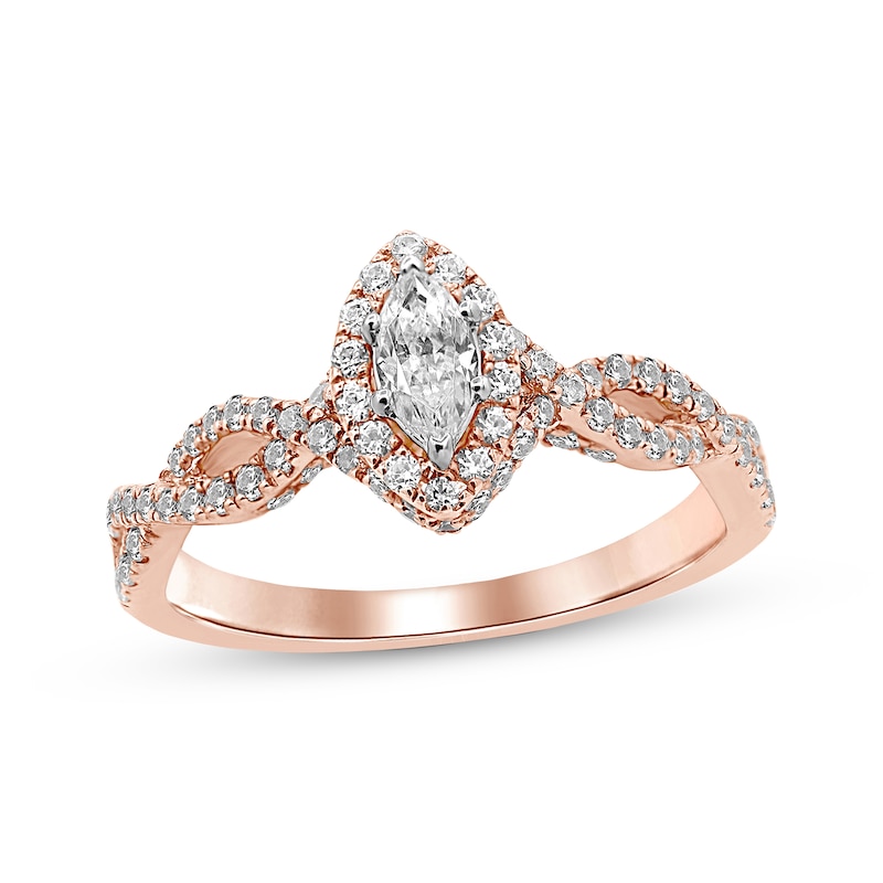 Diamond Engagement Ring 3/4 ct tw Marquise/Round 14K Rose Gold with 360