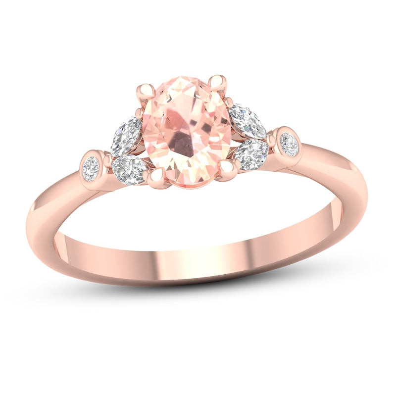 Diamond & Morganite Engagement Ring 1/6 ct tw Oval, Marquise & Round -cut 10K Rose Gold