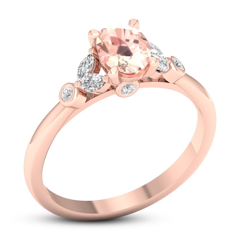 Diamond & Morganite Engagement Ring 1/6 ct tw Oval, Marquise & Round -cut 10K Rose Gold