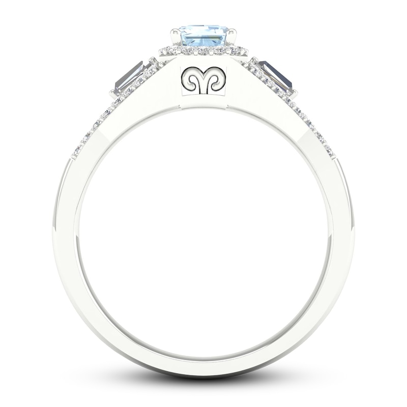 Diamond & Aquamarine Engagement Ring 1/4 ct tw Emerald, Baguette & Round-cut 10K White Gold