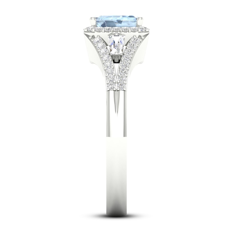 Diamond & Aquamarine Engagement Ring 1/4 ct tw Emerald, Baguette & Round-cut 10K White Gold