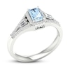 Thumbnail Image 3 of Diamond & Aquamarine Engagement Ring 1/4 ct tw Emerald, Baguette & Round-cut 10K White Gold