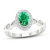 Thumbnail Image 0 of Diamond & Emerald Engagement Ring 1/5 ct tw Oval/Round-cut 10K White Gold