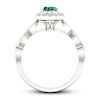 Thumbnail Image 1 of Diamond & Emerald Engagement Ring 1/5 ct tw Oval/Round-cut 10K White Gold